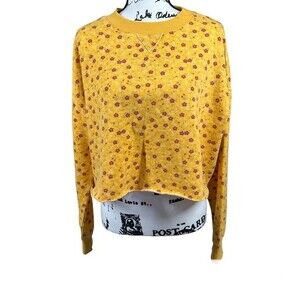 Colsie yellow floral crop top long sleeve sweater top size L